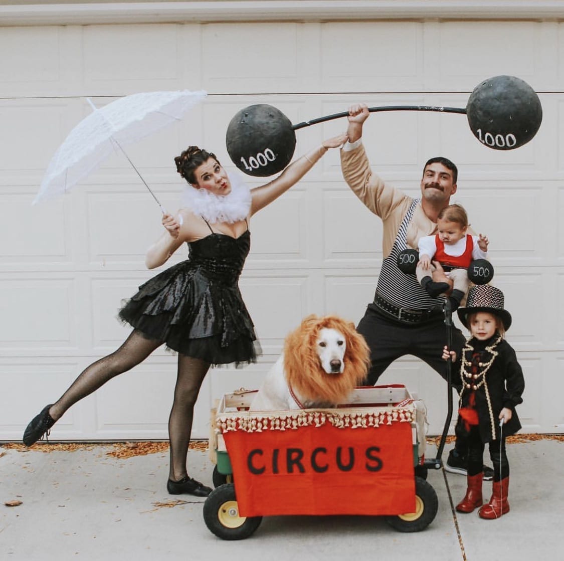 Family dressed up as circus characters for Halloween.