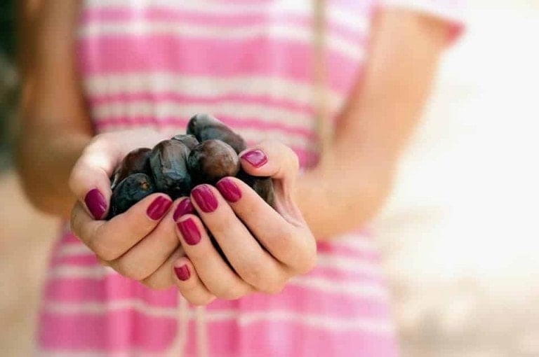 Woman holding a handful of dates.