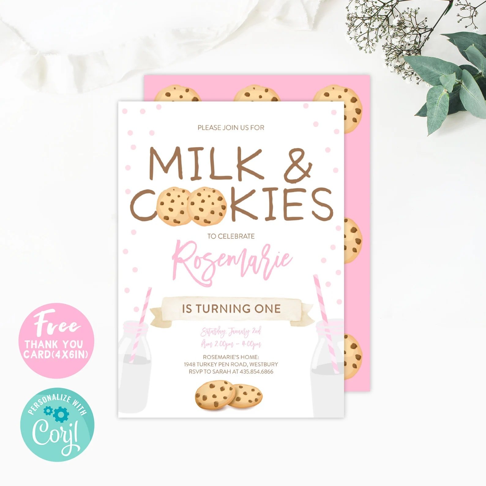 Cookies and milk party invitation 