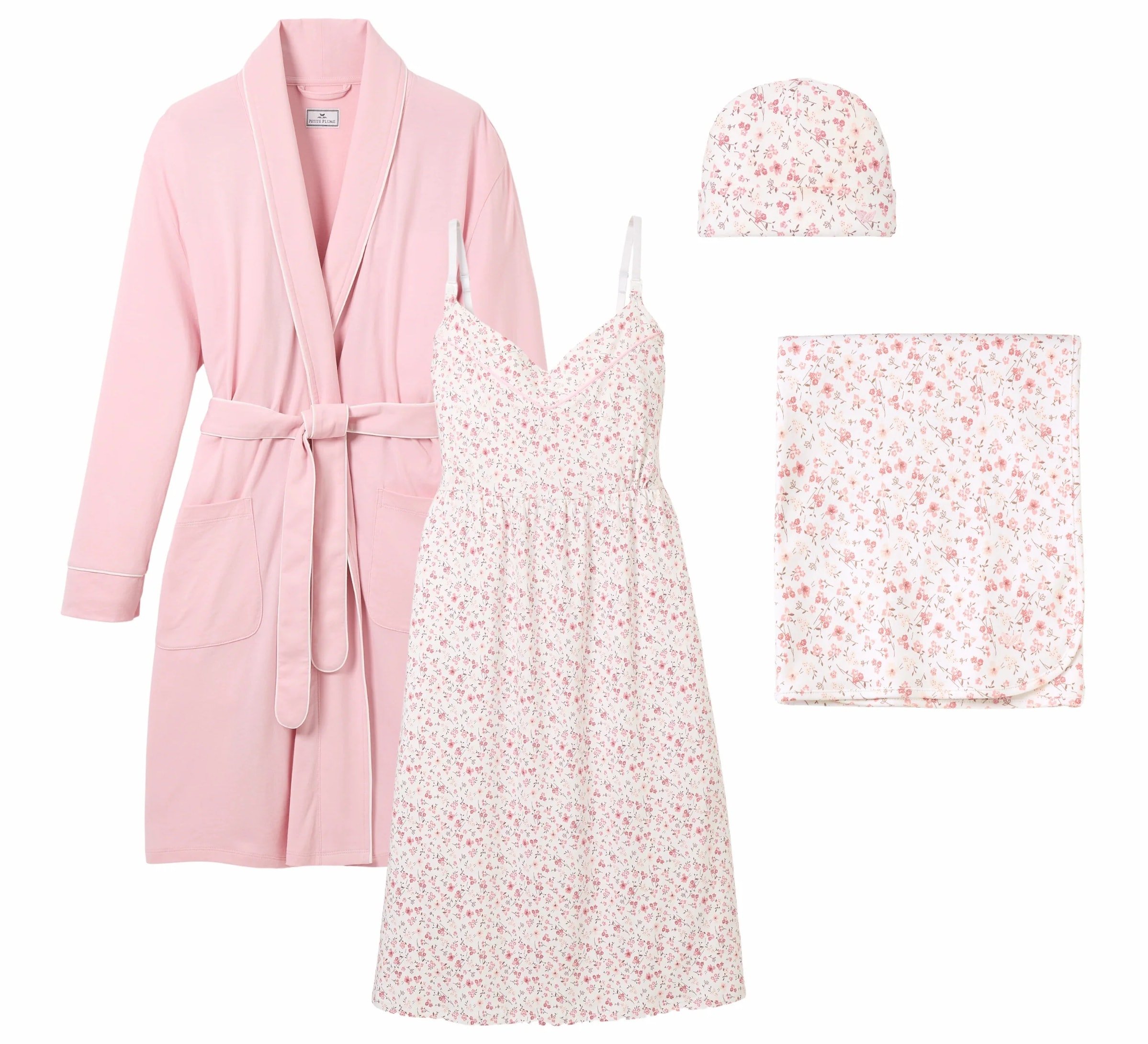 The Hospital Stay Luxe Maternity/Nursing Robe, Nightgown, Baby Blanket & Baby Hat Set