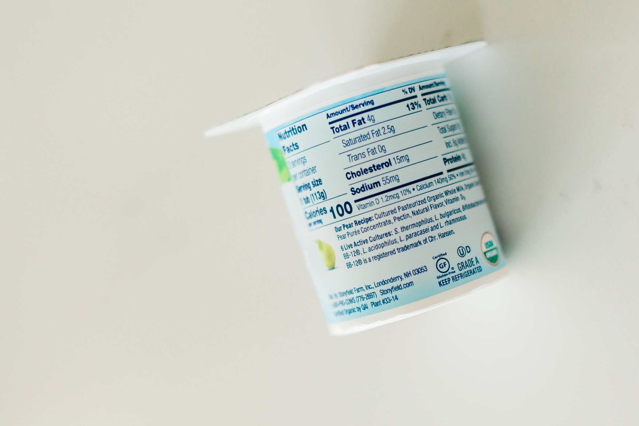 Side of the Stonyfield Yobaby yogurt packaging.