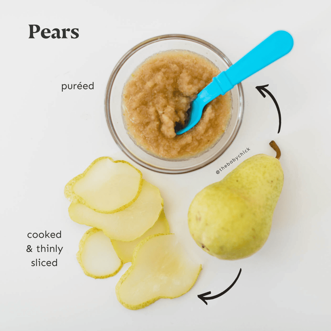 Pear shown different ways to introduce to a baby.