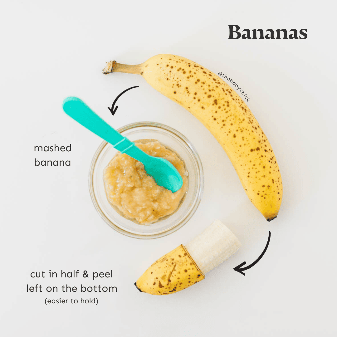 Banana shown different ways to introduce to a baby.