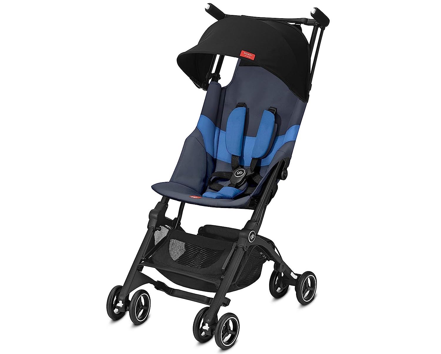 gb Pockit+ All-Terrain, Ultra Compact Lightweight Travel Stroller with Canopy and Reclining Seat in Night Blue