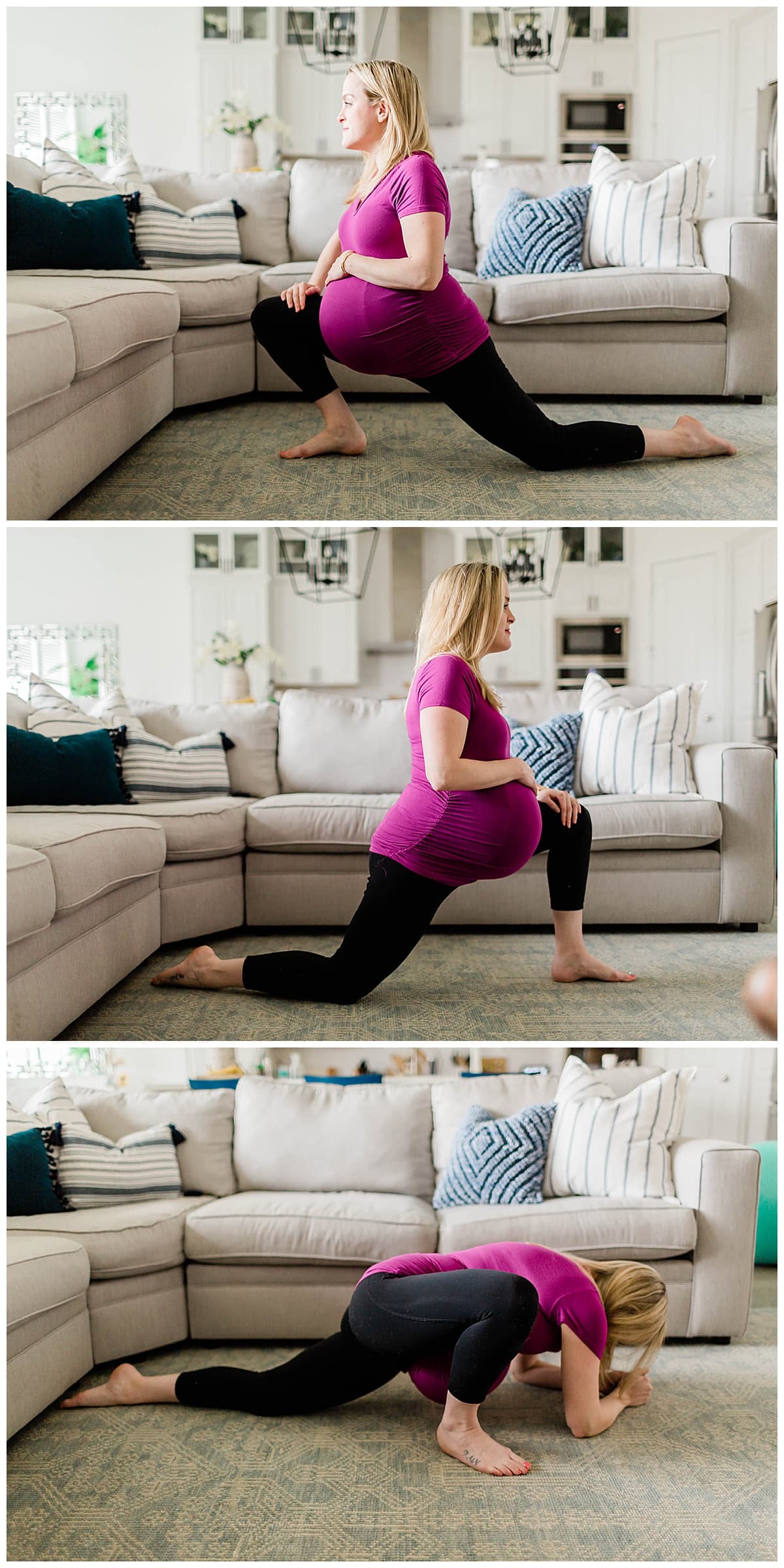 A pregnant woman doing Hip Flexor Stretches.