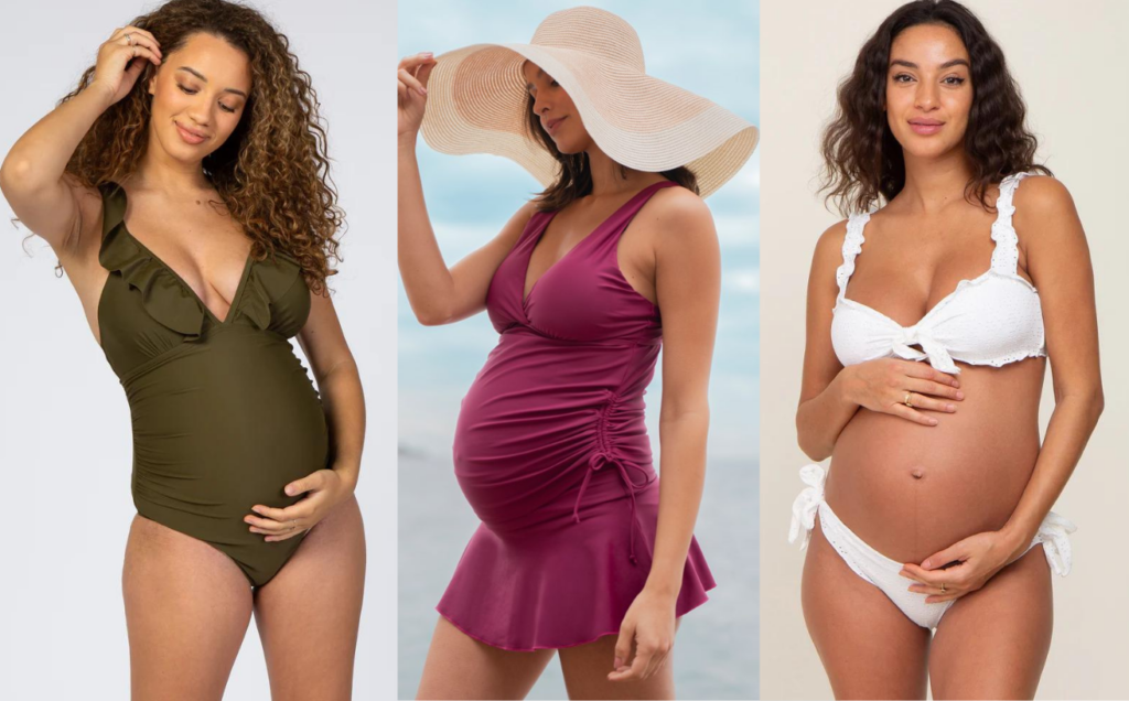 Woman in maternity bathing suits