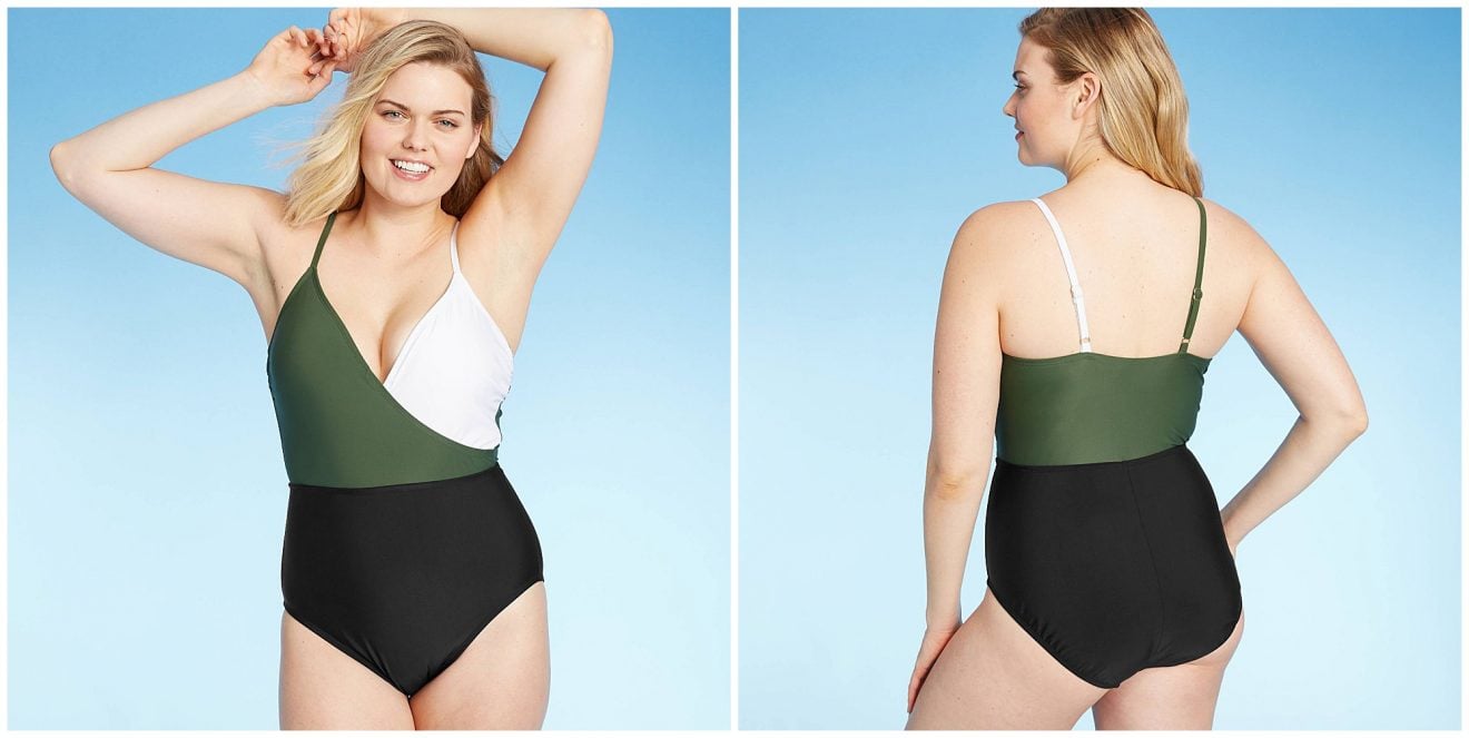 Women's Color Block Wrap High Coverage One Piece Swimsuit