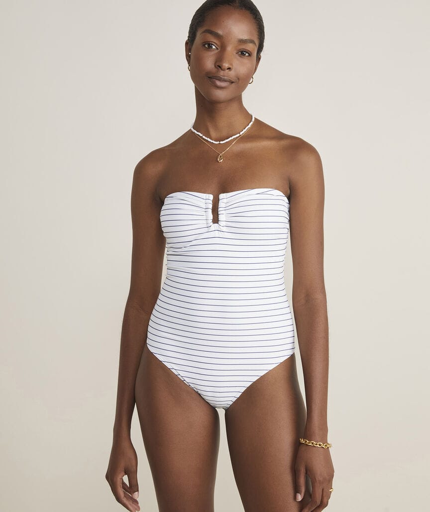 Striped One-Piece Bandeau Swimsuit