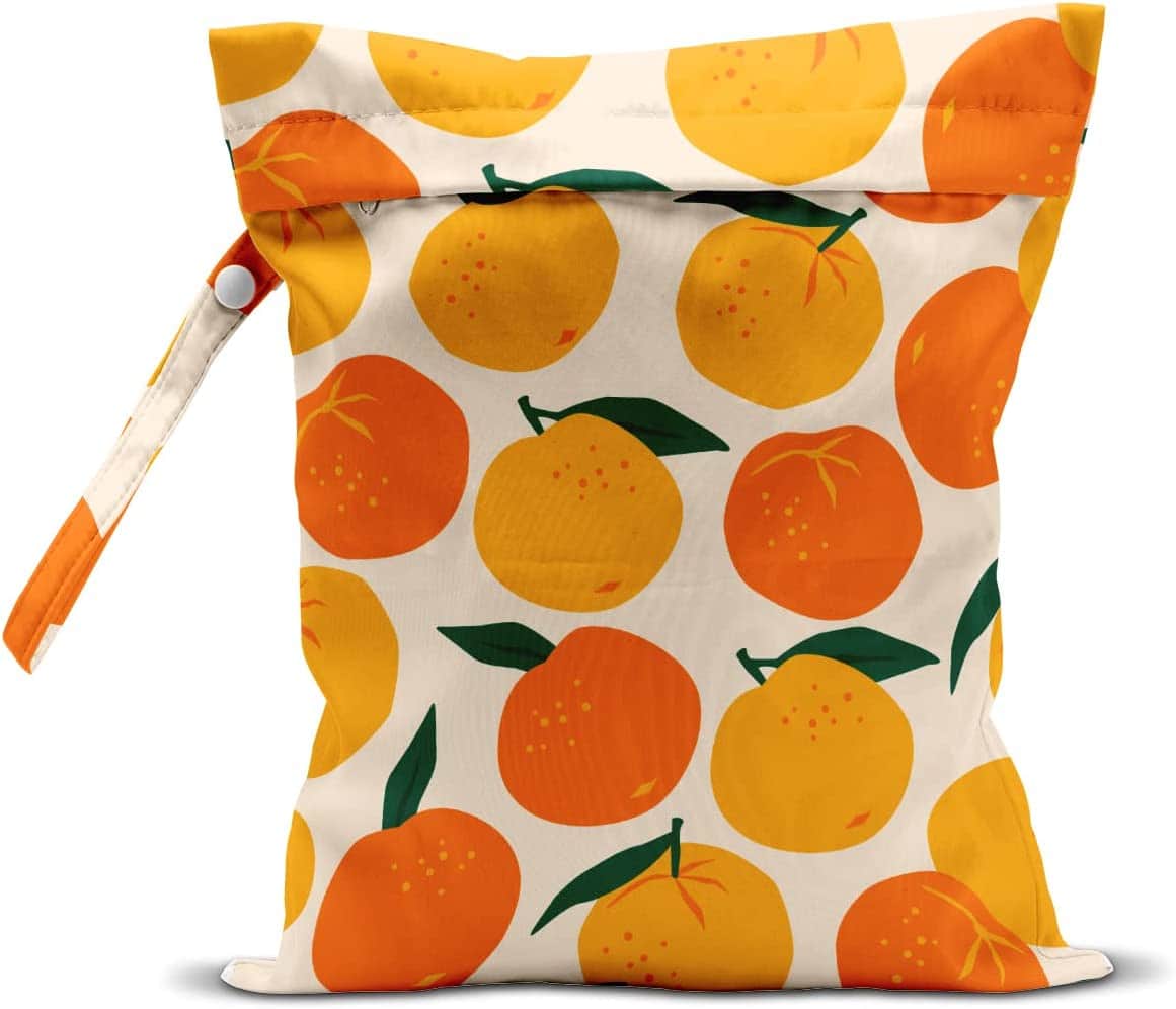 Wet bag with oranges and lemons on it