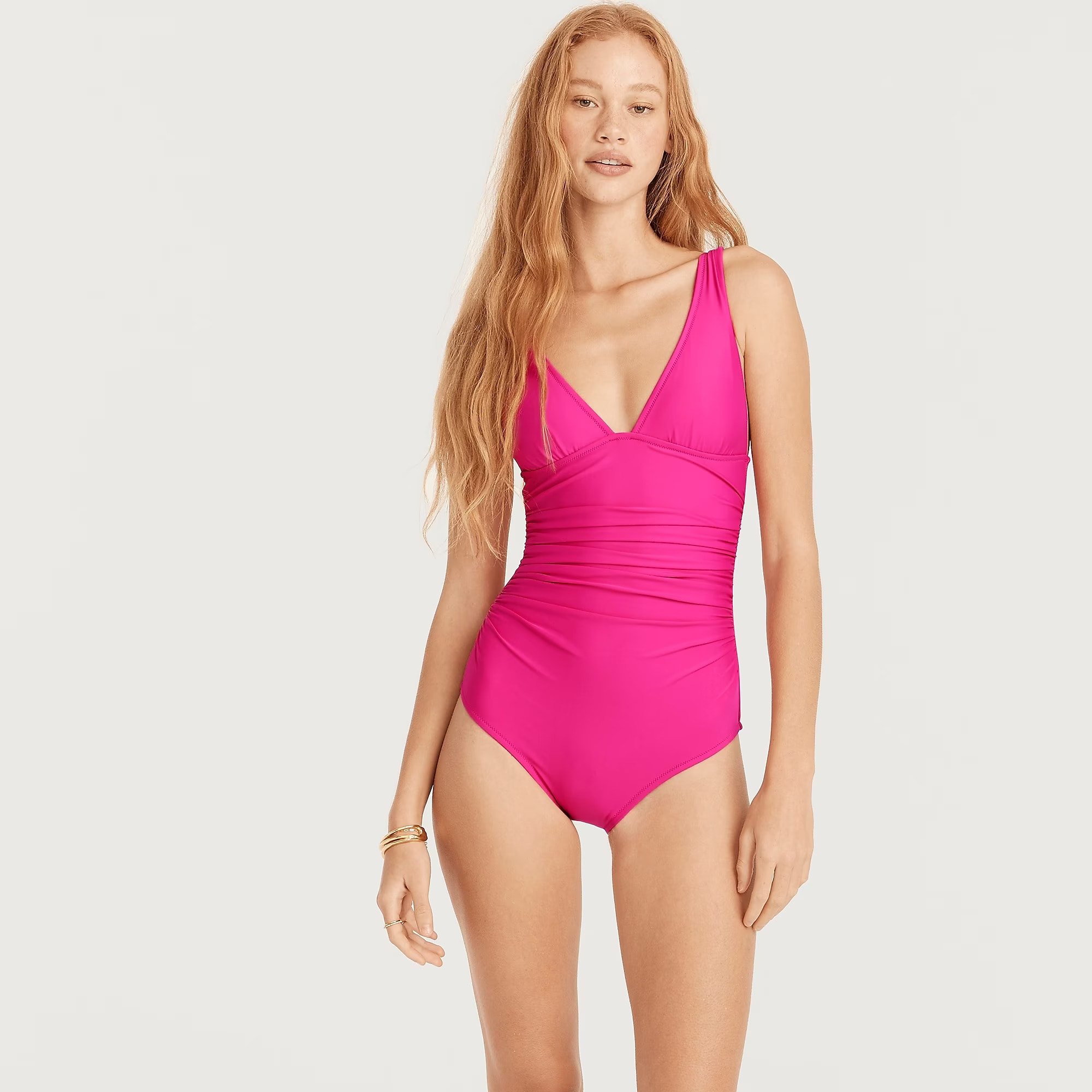 Ruched V-Neck One-Piece Swimsuit