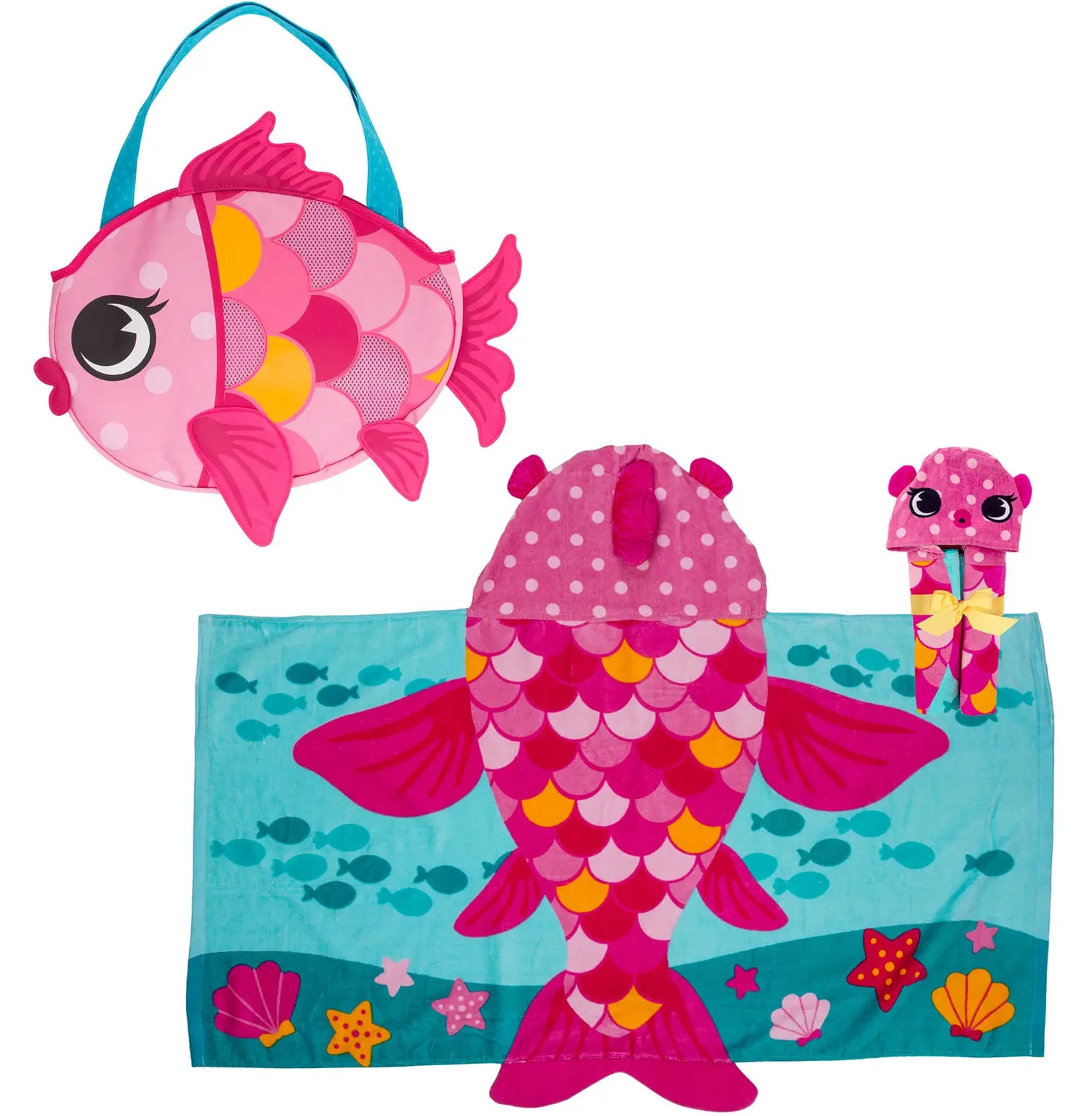 Fish towel and beach toy bag 