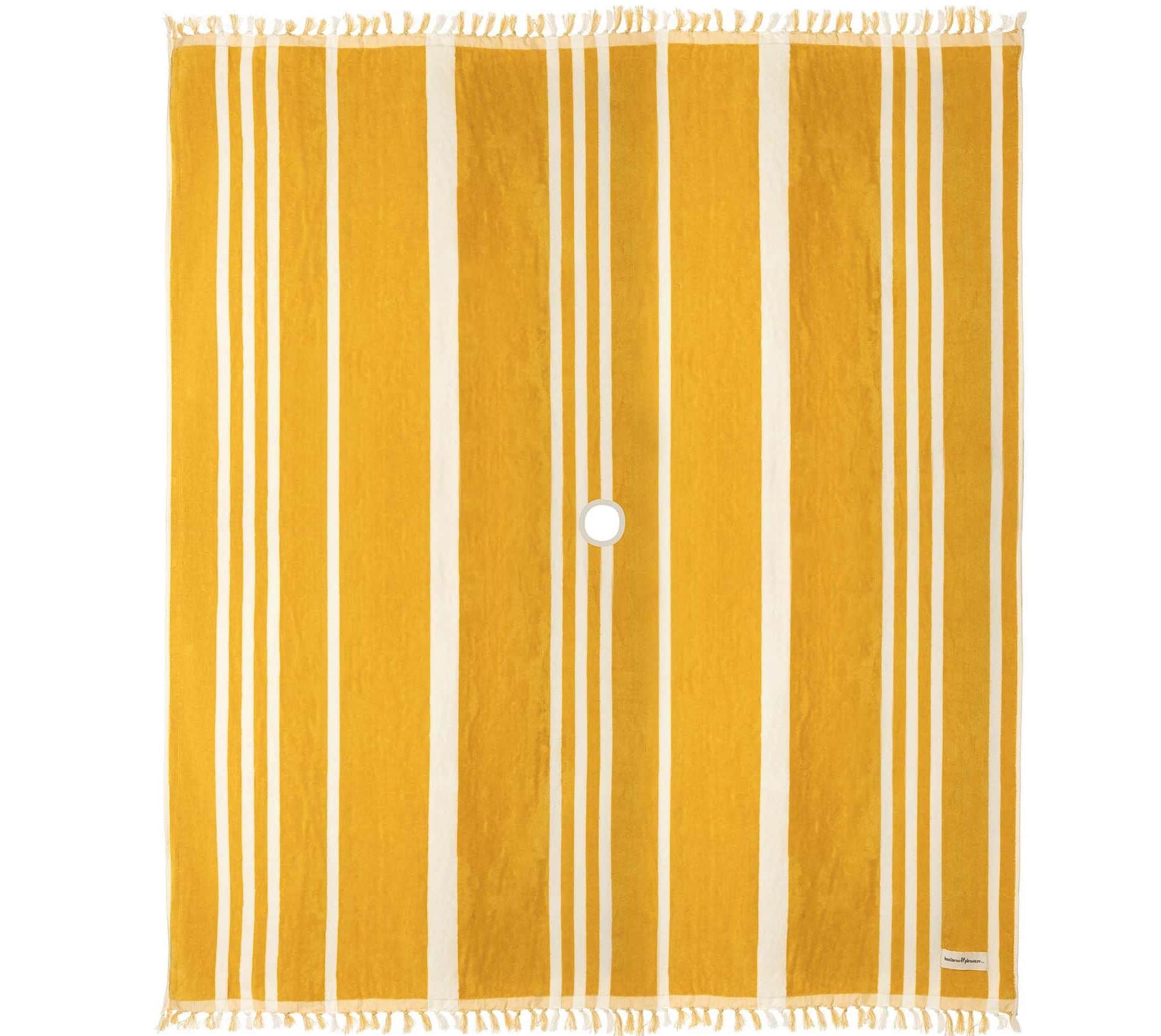 Yellow and white stripe beach blanket