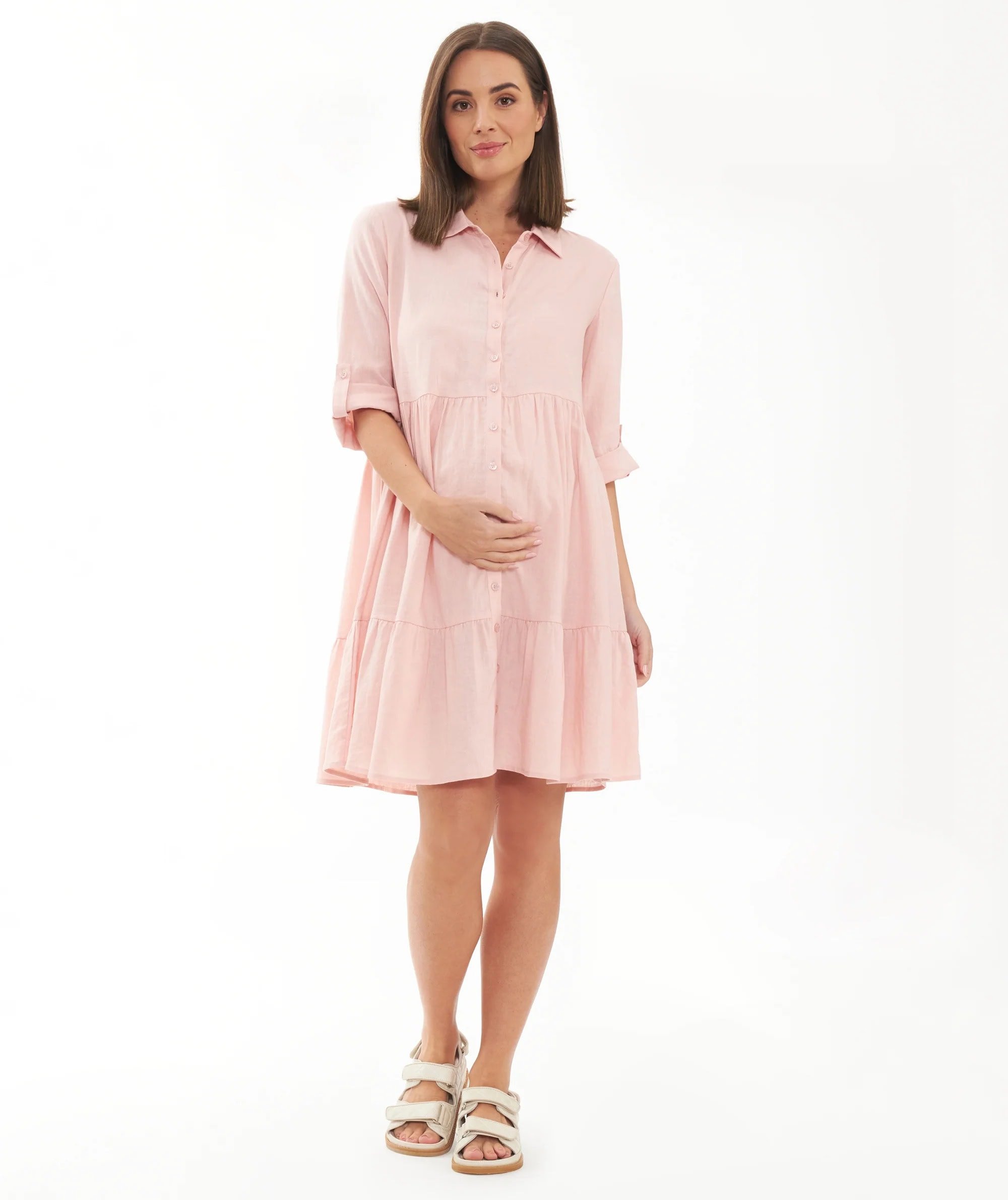 Ripe Maternity Adel Linen Blend Maternity Shirtdress