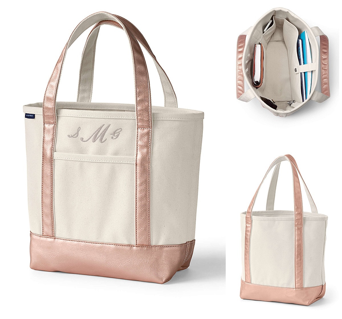 Medium Natural Metallic Open Top Canvas Tote Bag from Lands' End