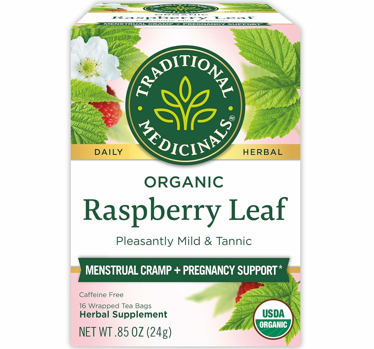 Traditional Medicinals Organic Raspberry Leaf Herbal Tea, Eases Menstrual Cramps & Supports Healthy Pregnancy, (Pack of 1) - 16 Tea Bags