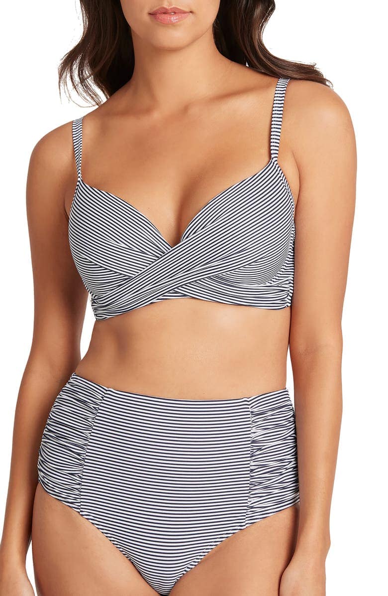 striped crossover bikini