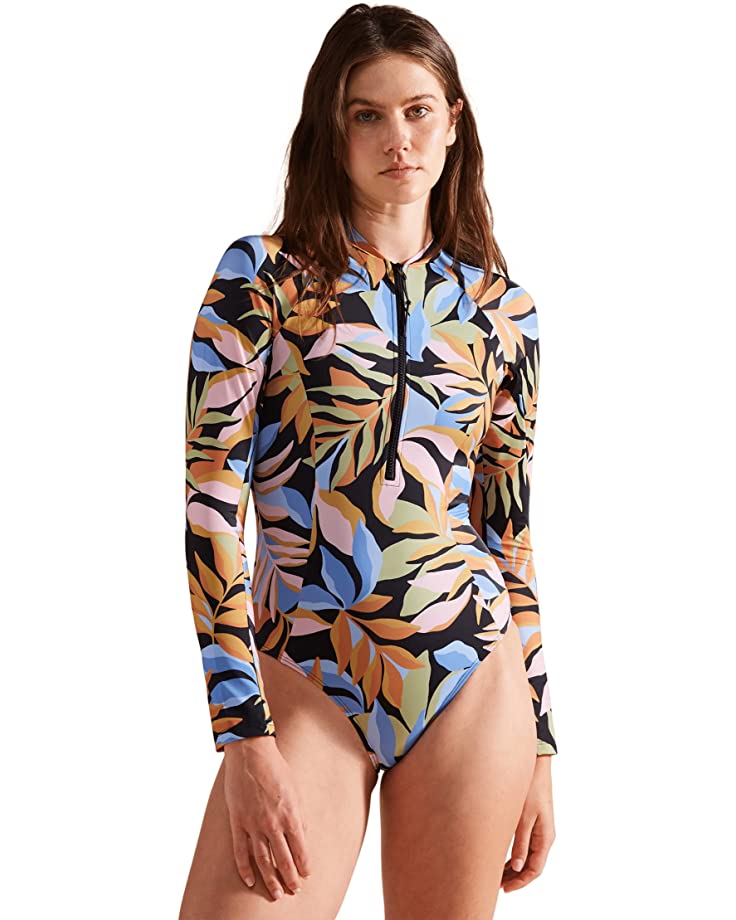 floral long sleeve rash guard one piece swimsuit