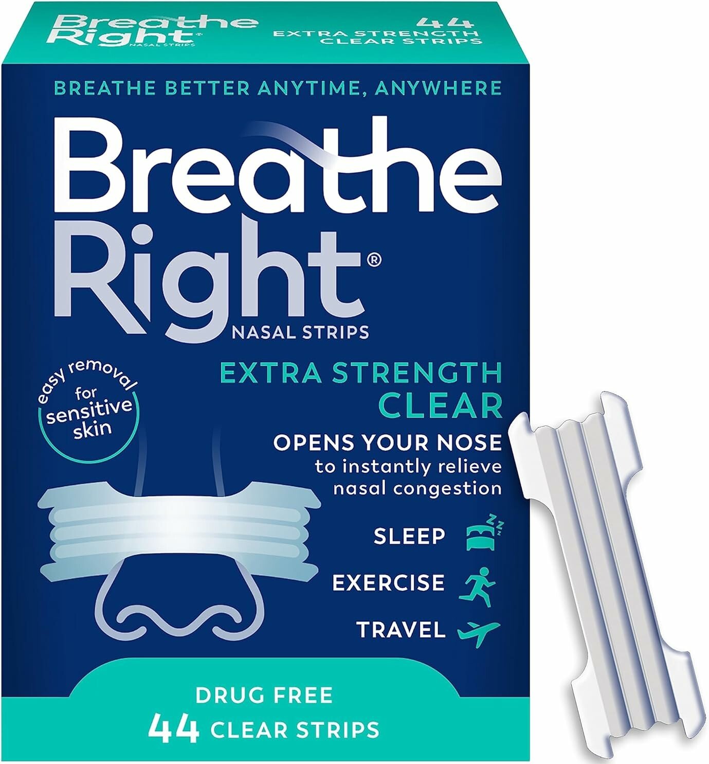 Breathe Right Nasal Strips | Extra Strength | Clear | For Sensitive Skin
