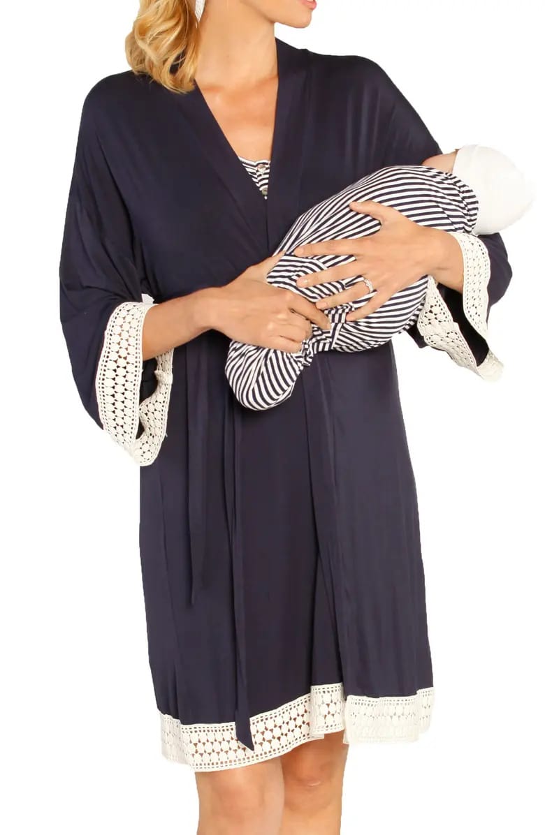 Angel Maternity Nursing Dress, Robe, and Baby Blanket Set