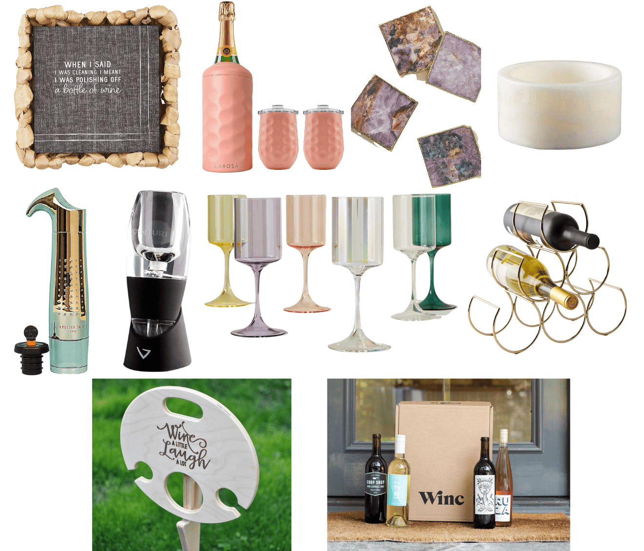 Collage of Gift ideas for wine lovers 