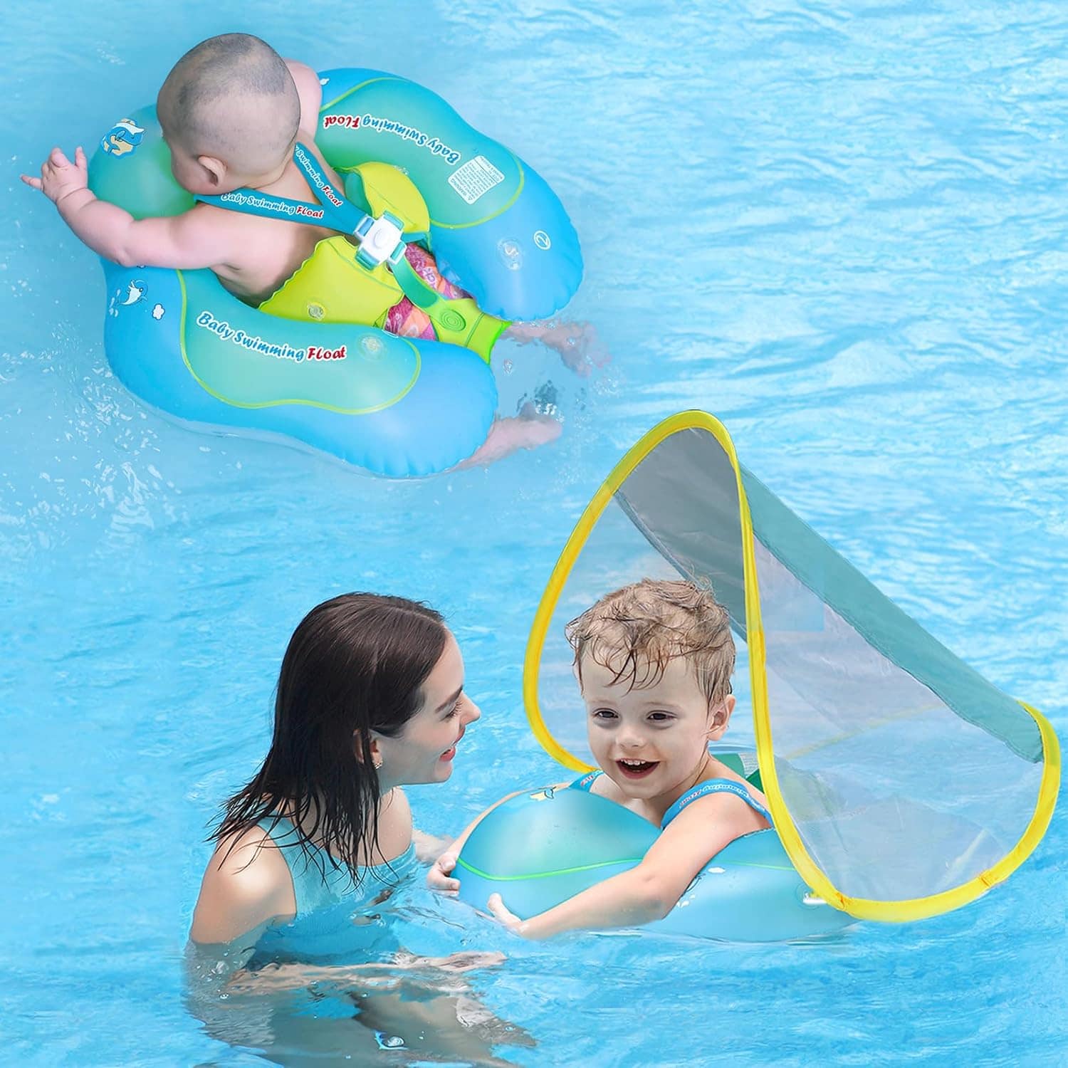 Free Swimming Baby Inflatable Baby Swim Float with Sun Canopy