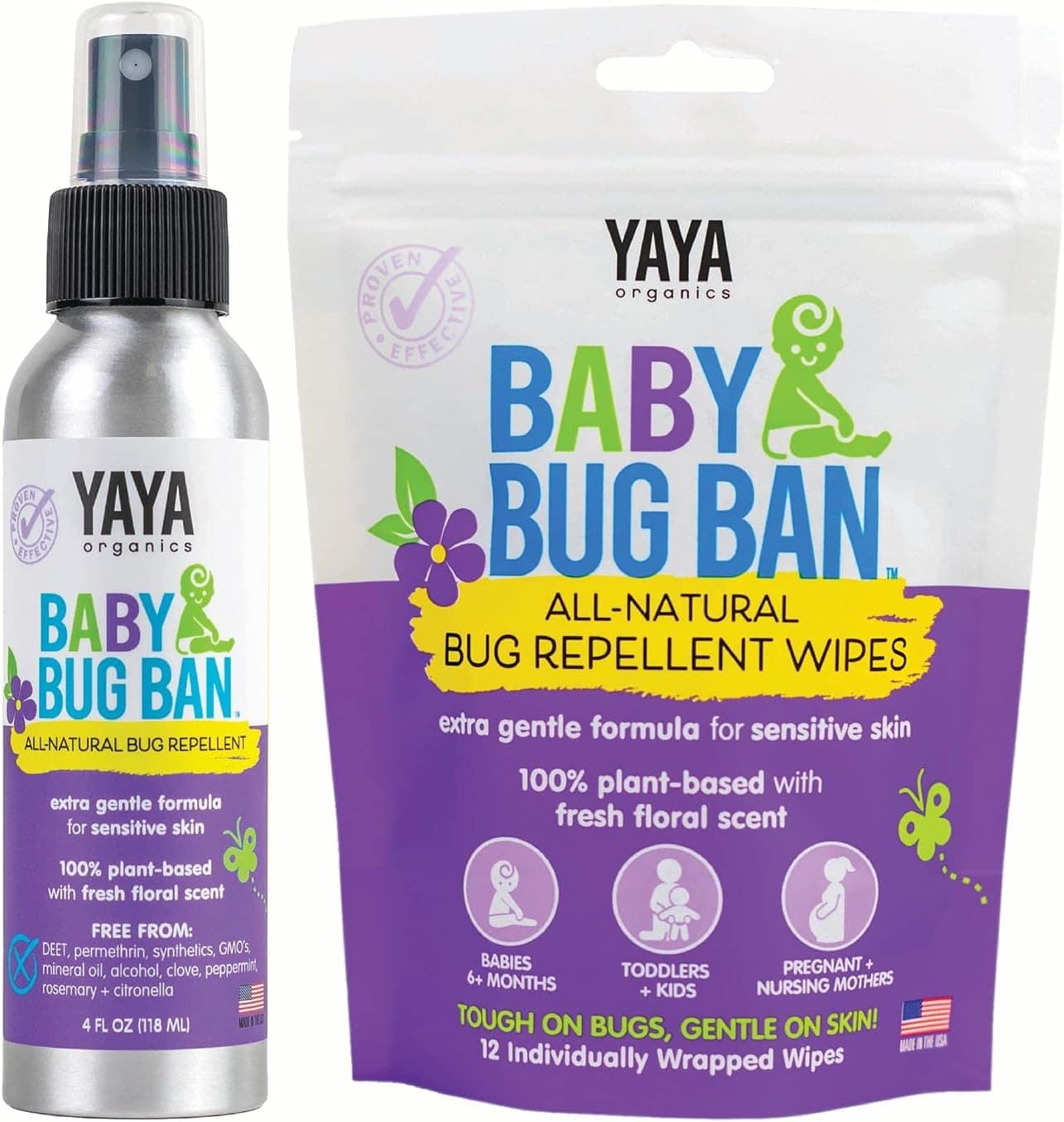 YAYA ORGANICS Baby Bug Ban Spray + Wipe Bundle