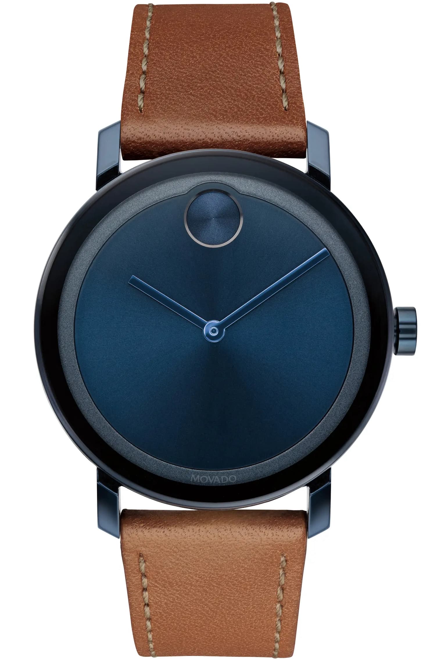 Men's watch with brown band and blue face 