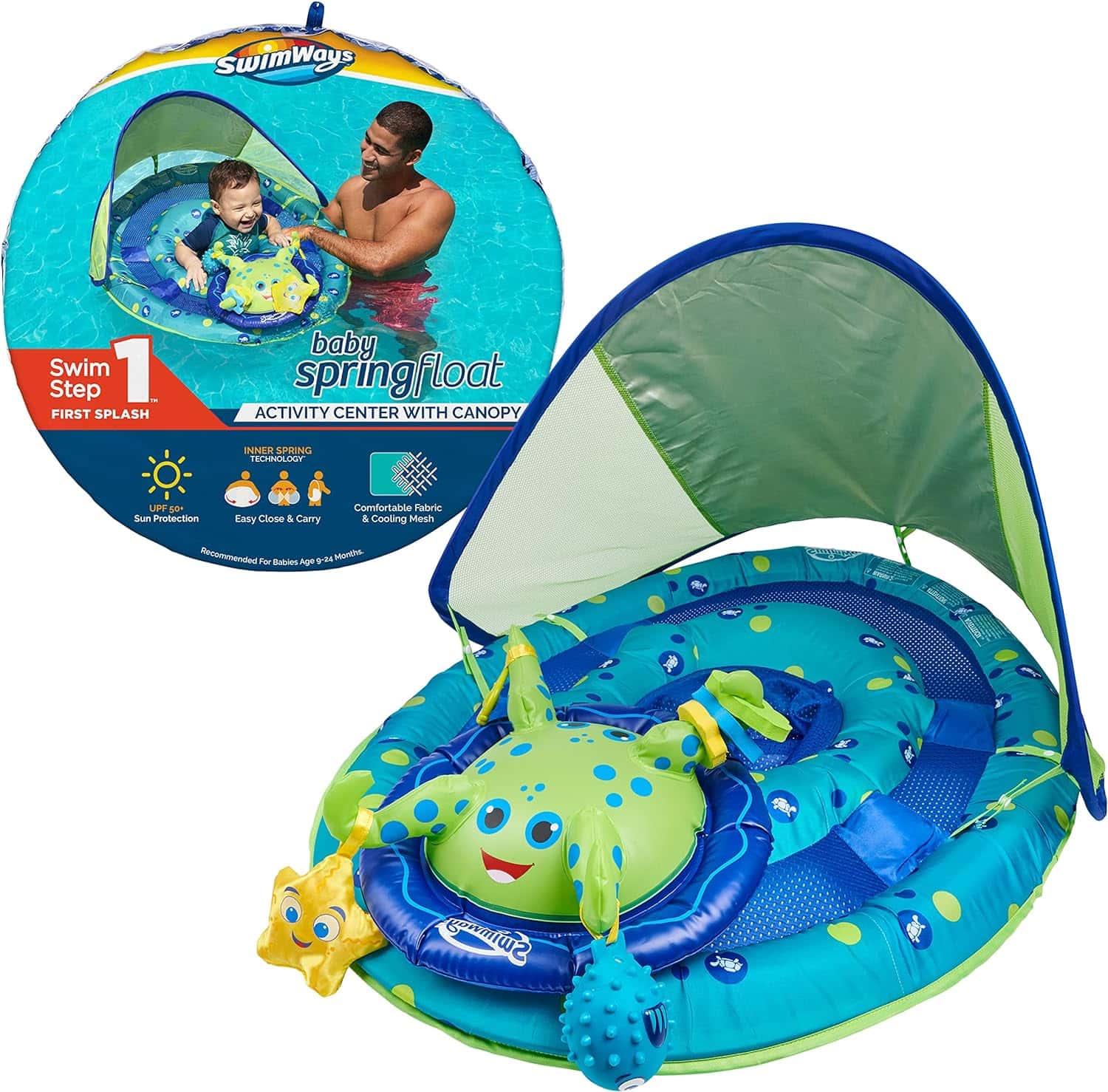 SwimWays Baby Spring Float Activity Center, Baby Pool Float with Canopy & UPF Protection, Pool Toys & Swimming Pool Accessories
