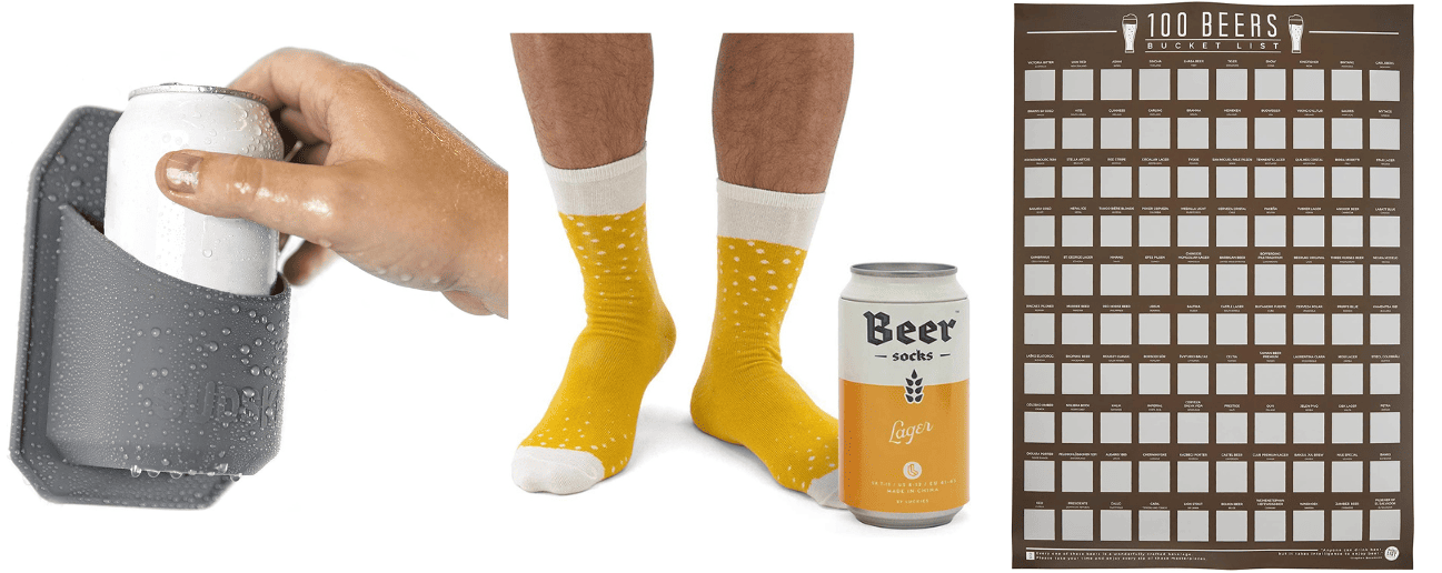 Beer holder, beer socks, and beer scratch off poster 
