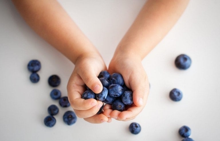 Handful of berries in children's hands