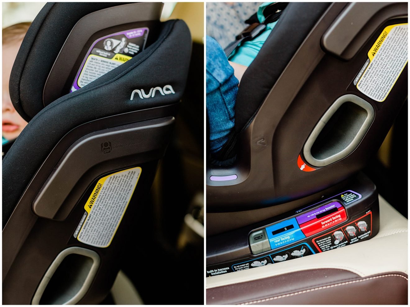 Close up looks of the sides of the Nuna Exec car seat