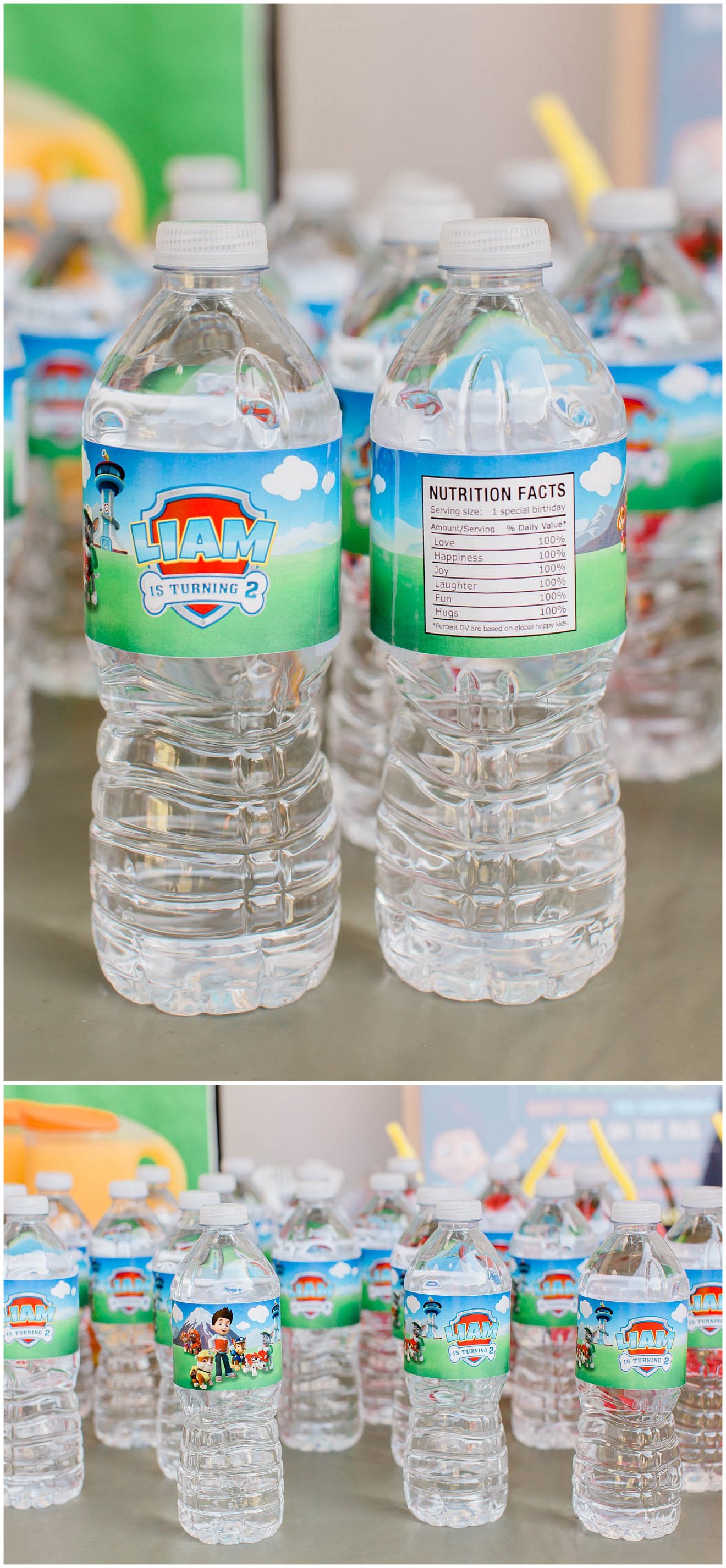 Paw Patrol water bottle labels for a birthday party.