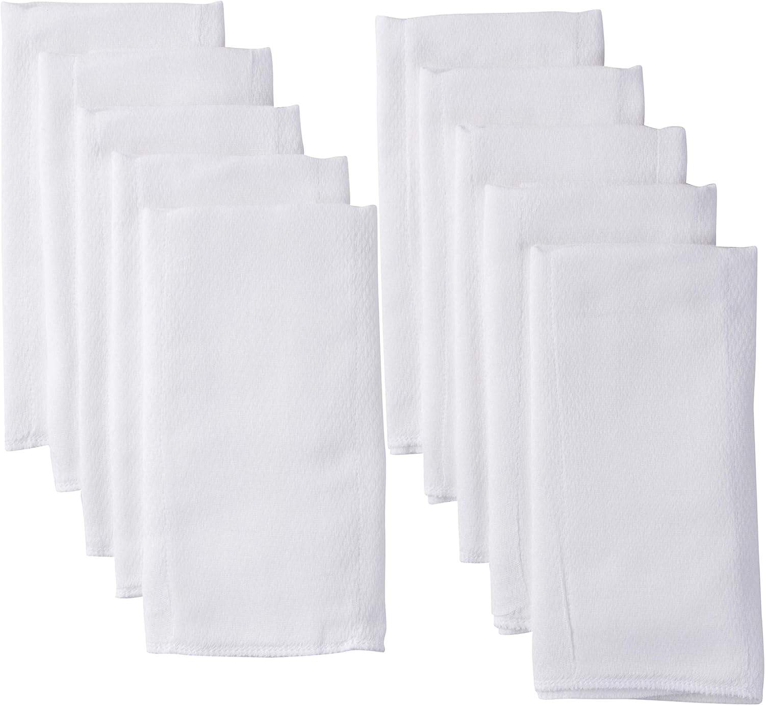 The image features a set of ten white towels, essential for postpartum recovery. They are neatly arranged in two rows, with five towels in each row. Each towel appears to be of the same size and material. The towels have a simple, plain design without any visible patterns or branding.