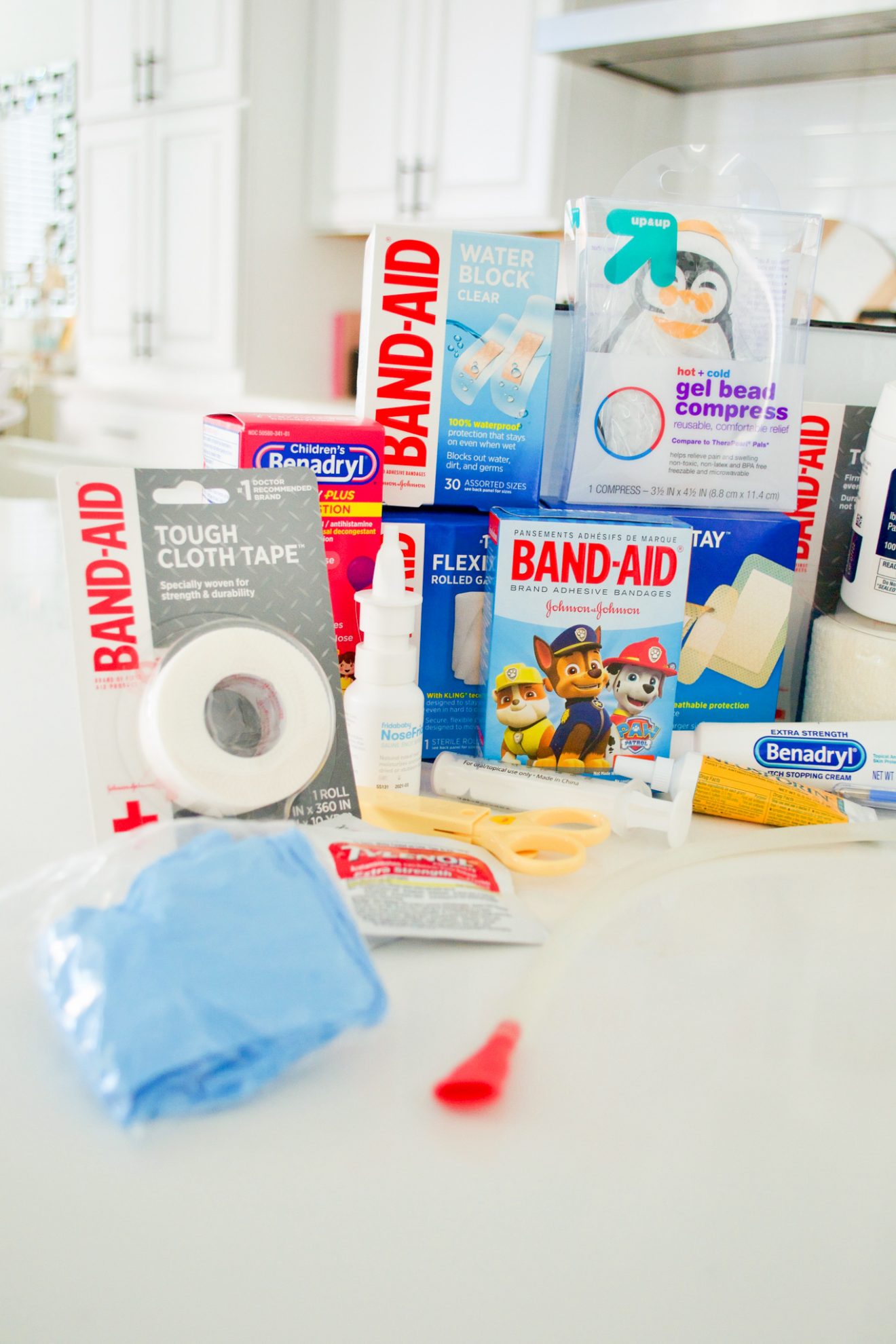 First Aid kit essentials for a toddler.