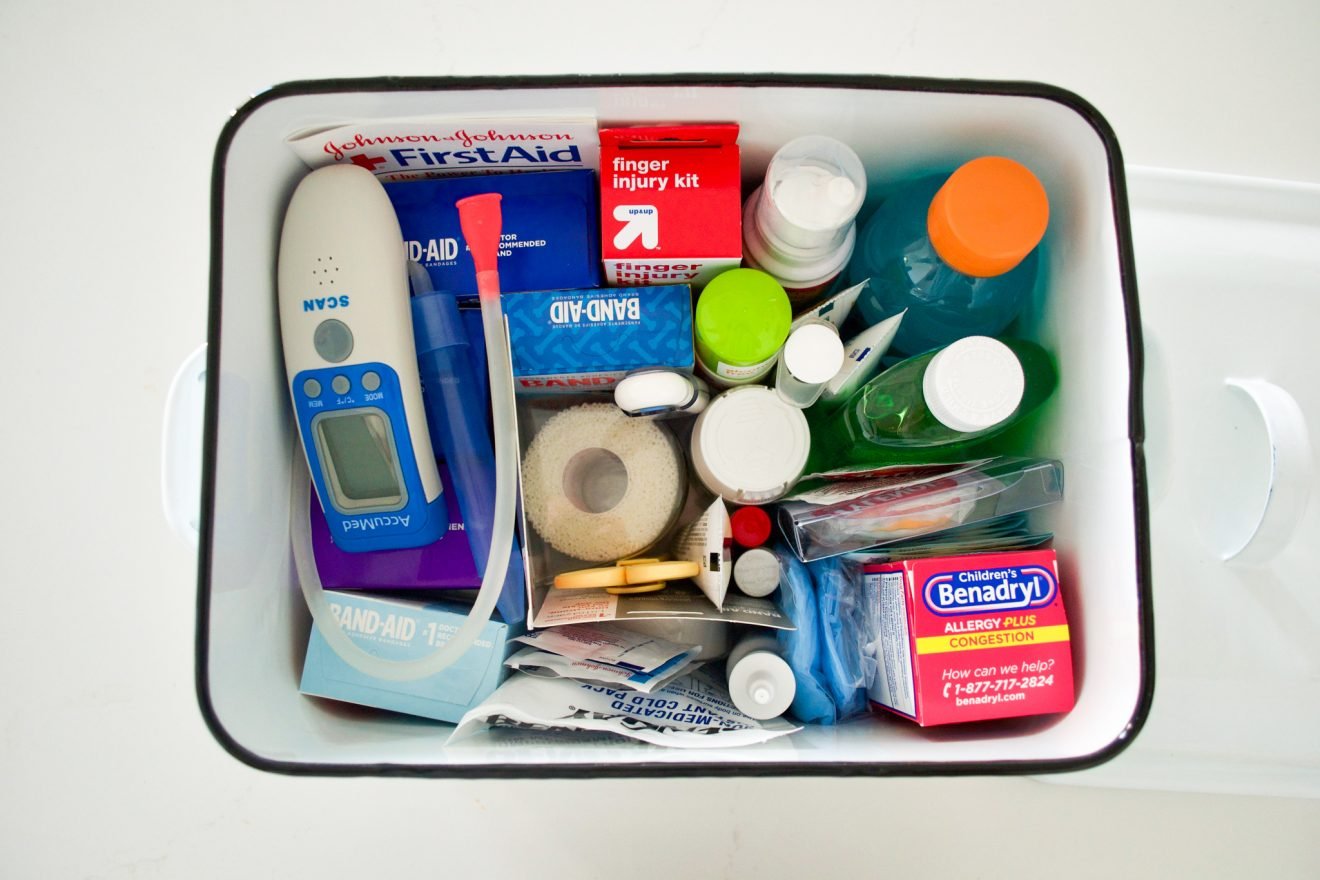 A view inside a first aid kit
