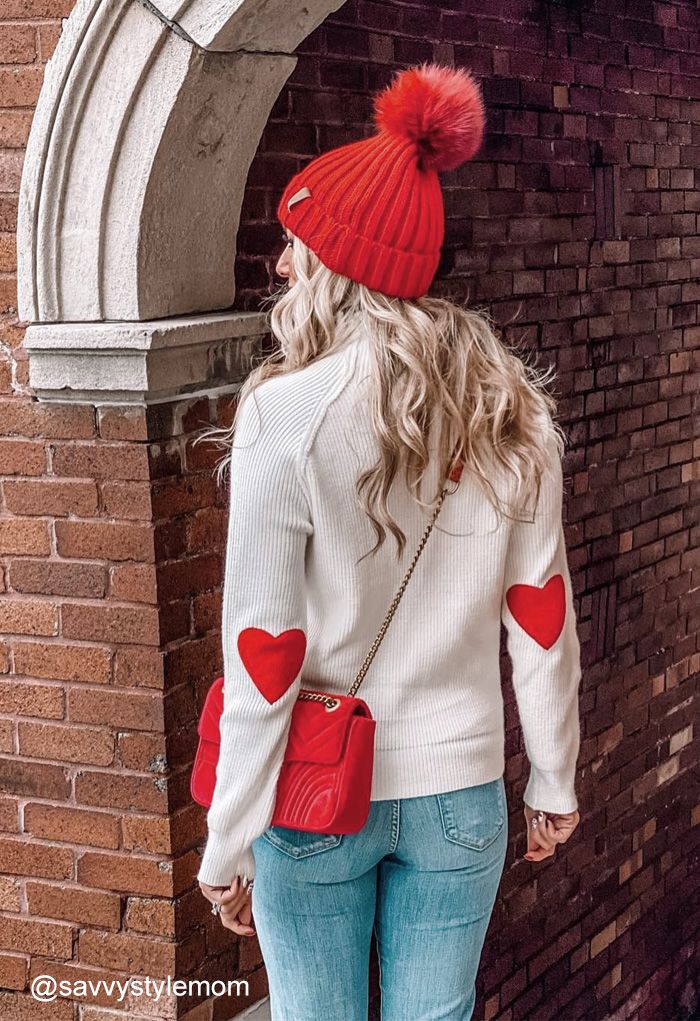 HEART AND SOUL PATCHED KNIT SWEATER IN WHITE