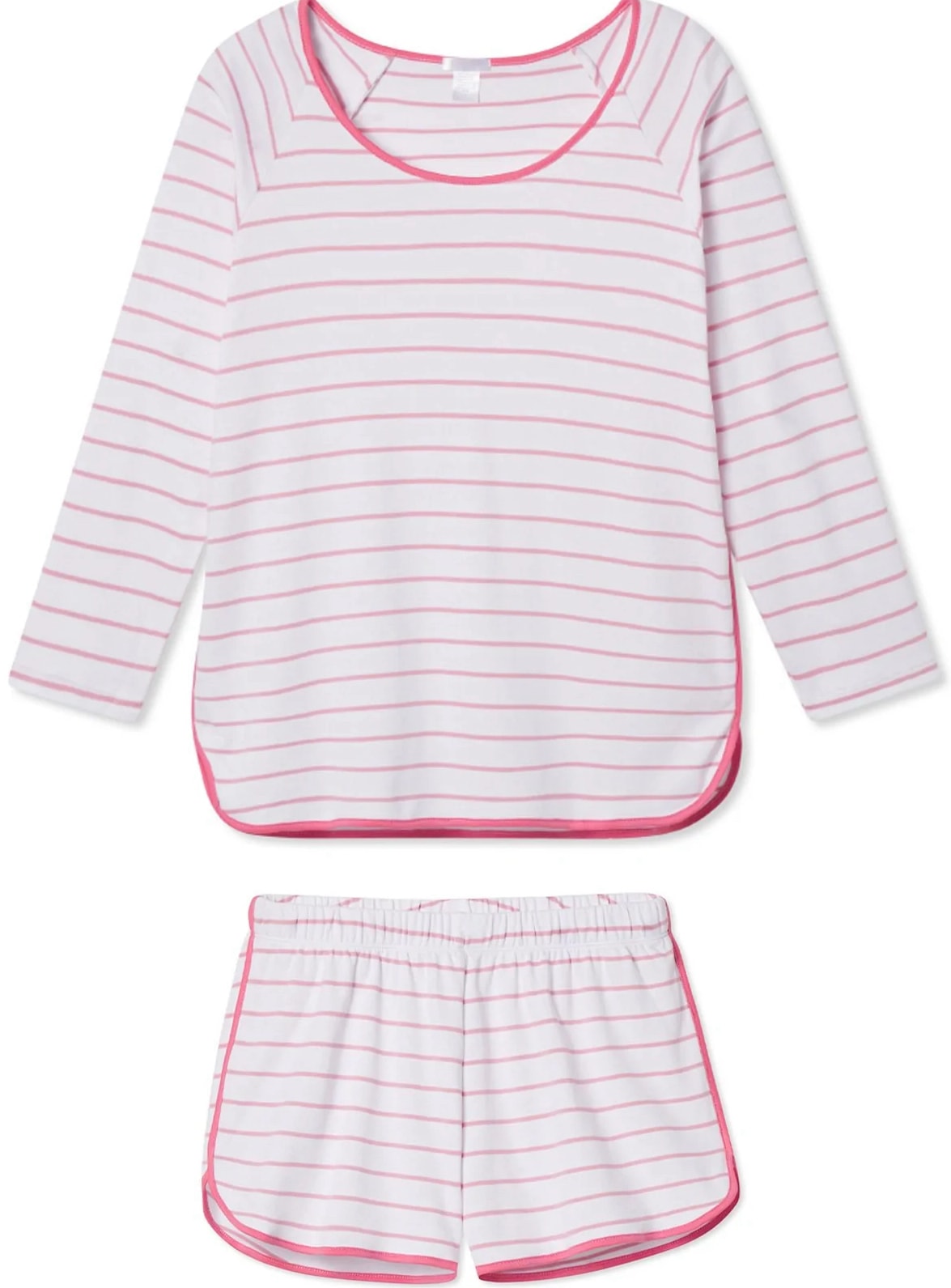 Pink striped matching pajama shorts and long sleeve top 