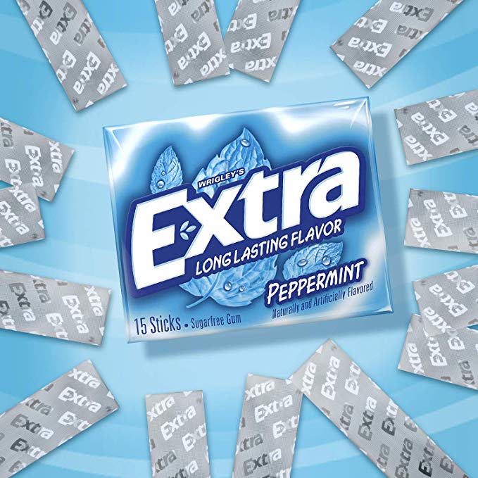 EXTRA Peppermint Sugar Free Chewing Gum 15 Pieces (10 Pack)