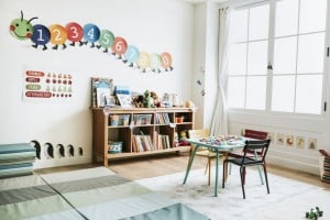Clean and organized playroom.