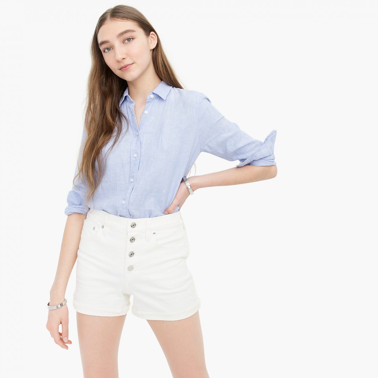 J. Crew High-rise denim short in white with button fly