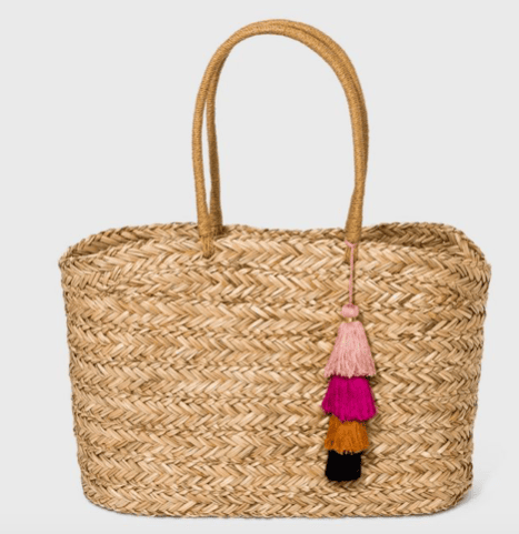 Straw Large Dome with Tassels Tote Handbag