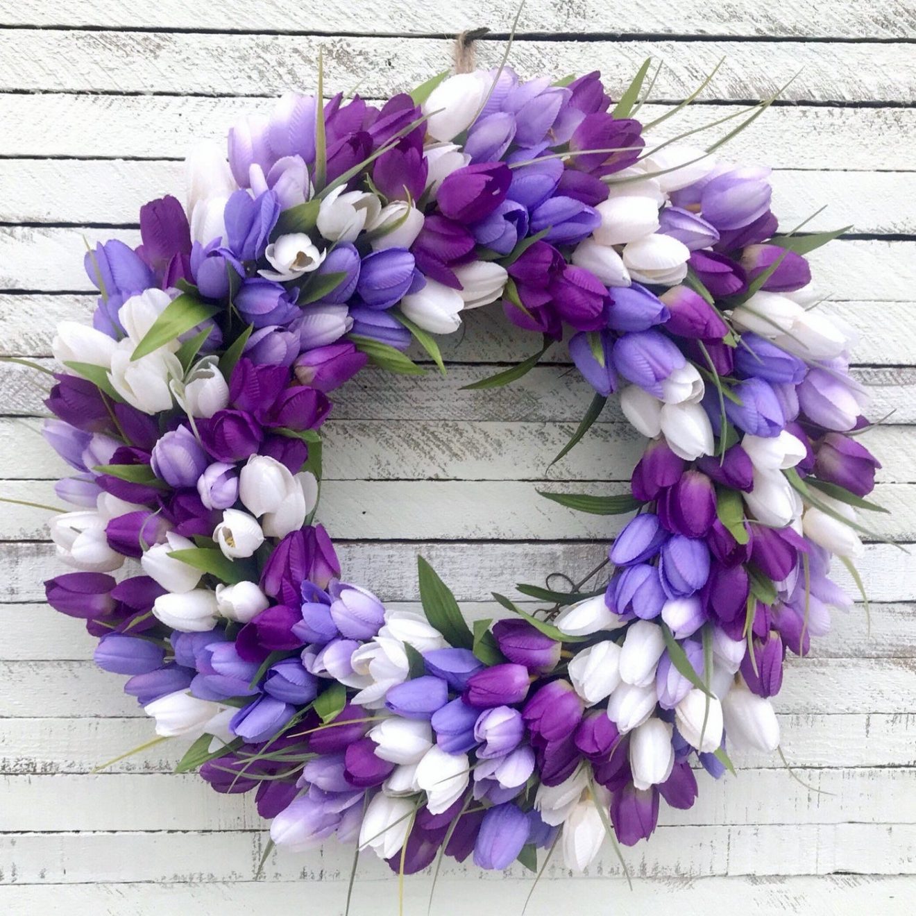 TRRAPLE Artificial Lavender Wreath 24 Inch Spring Wreath for Front Door Green Leaves Lavender Door Wreath for Farmhouse Wall Home Decoration