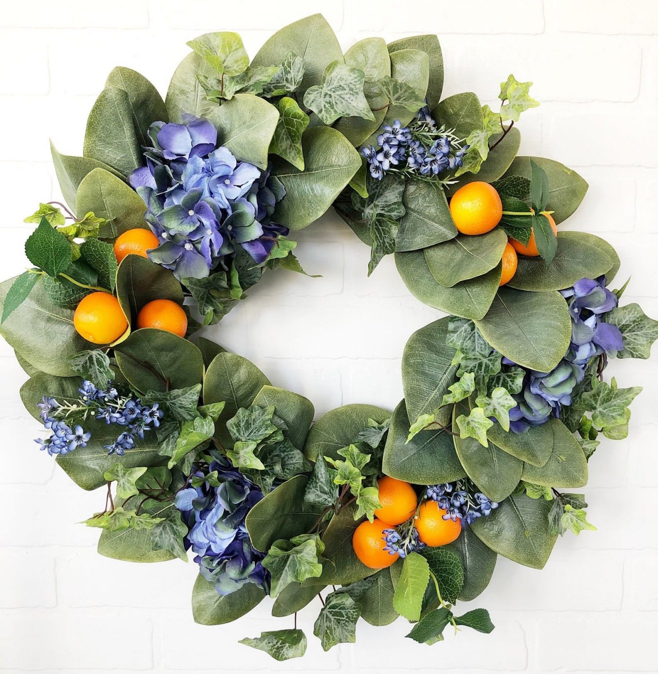 Blue Hydrangea and Oranges Wreath