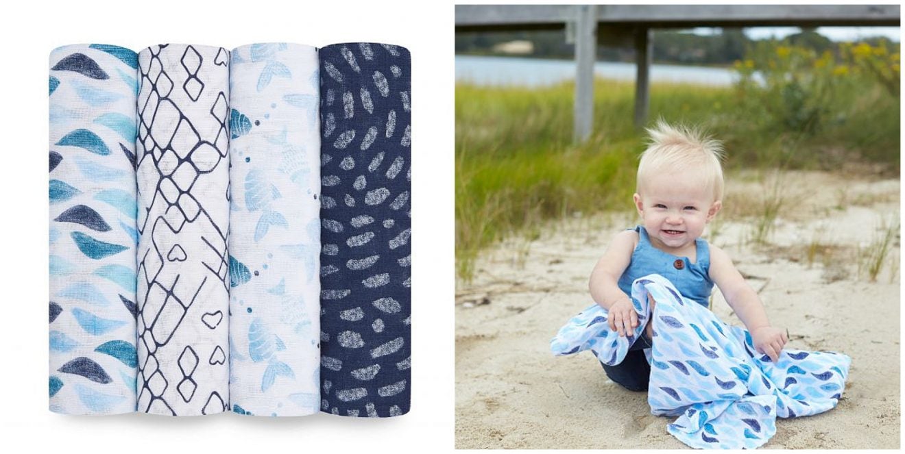 gone fishing classic muslin swaddle 4-pack from aden + anais