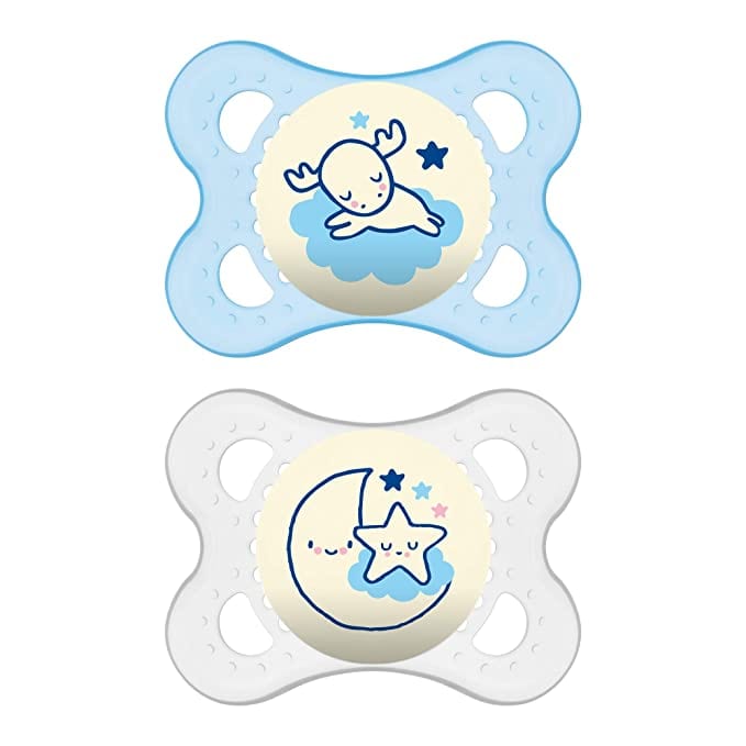 MAM Night Pacifiers (2 Pack, 1 Sterilizing Pacifier Case)