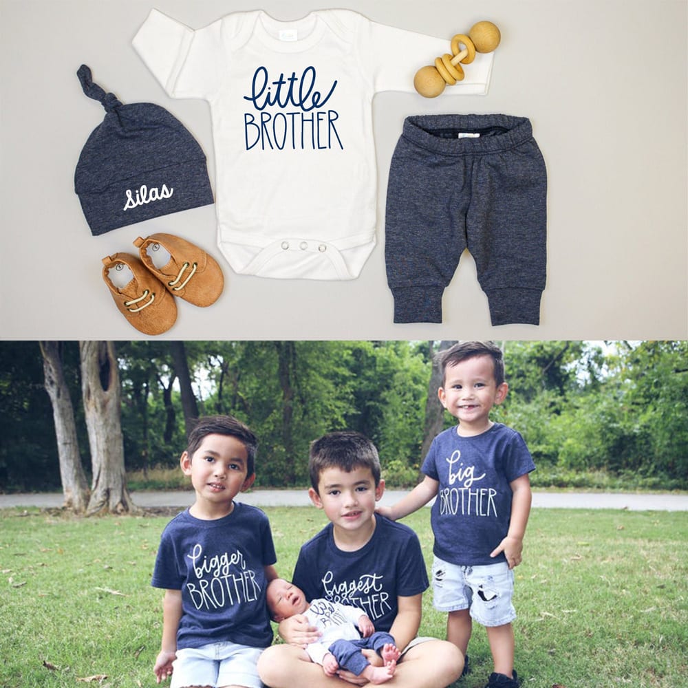 CuddleSleepDream on Etsy Little brother coming home outfit, outfit, baby brother coming home outfit, big brother matching, personalized, name, navy