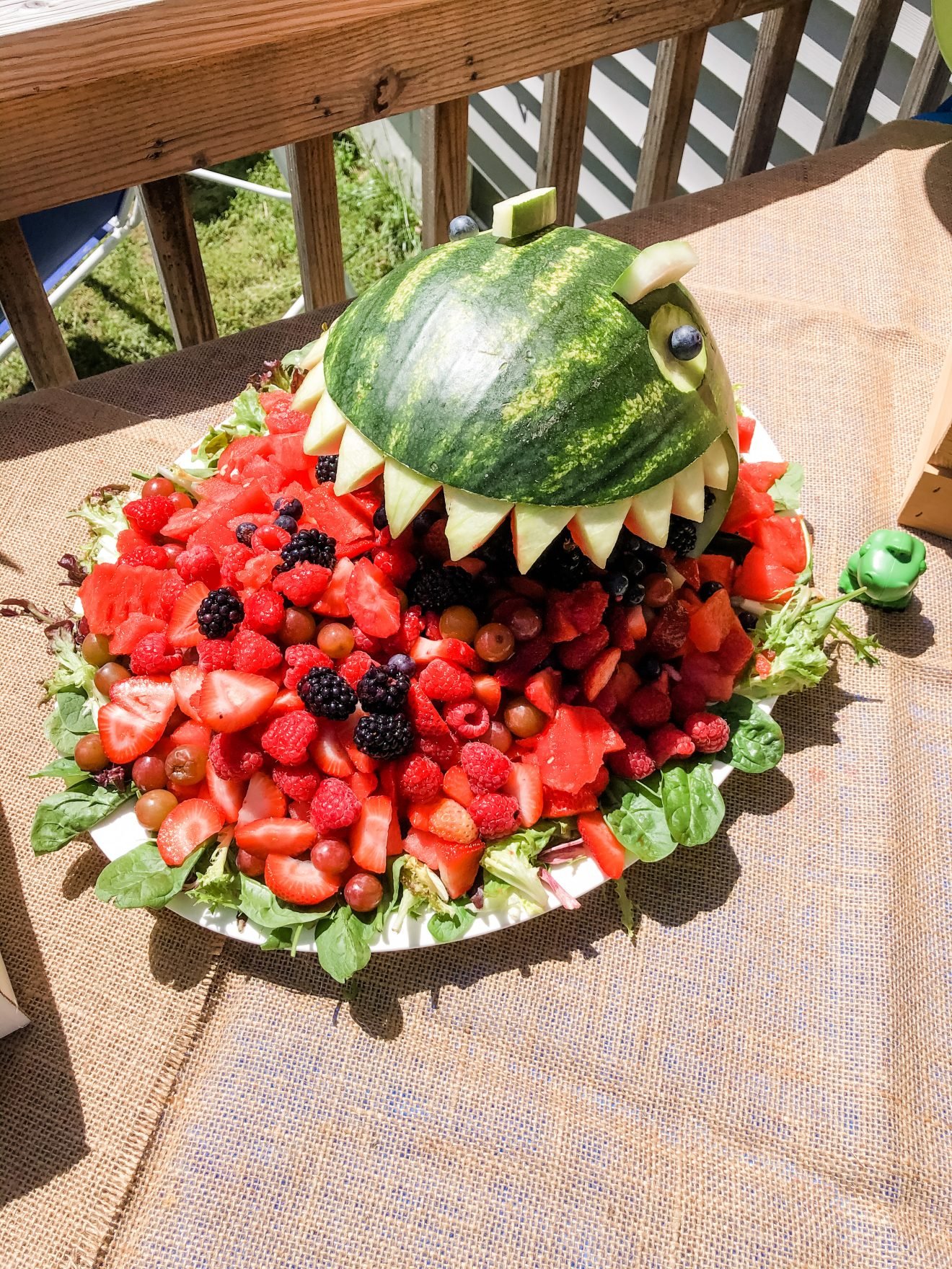 Dinosaur fruit salad for a birthday party