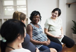 Pregnant women in a childbirth class