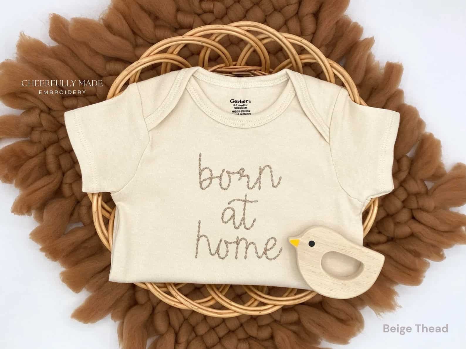 Etsy Handstitched Born at Home ONESIES® Brand cream onesie