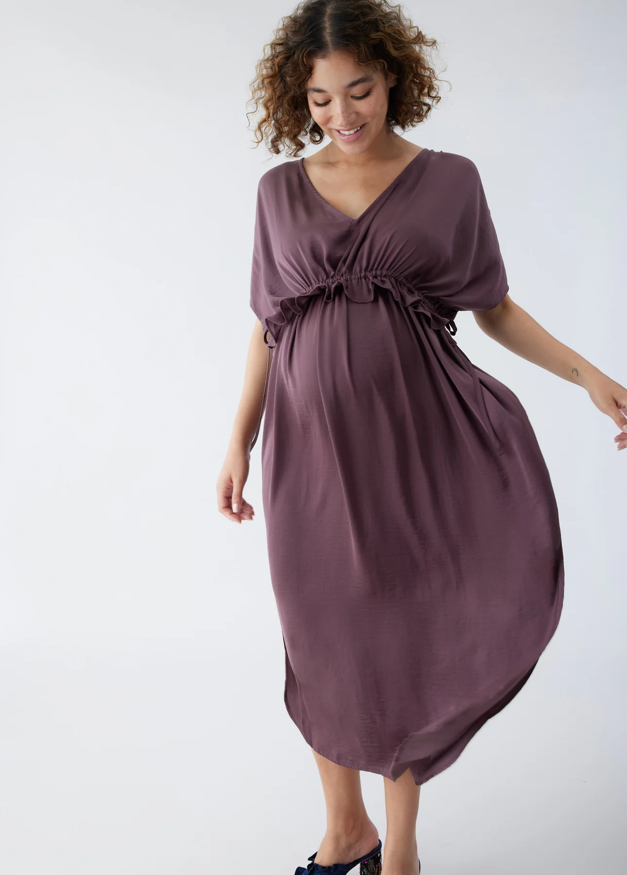 Purple midi maternity dress 